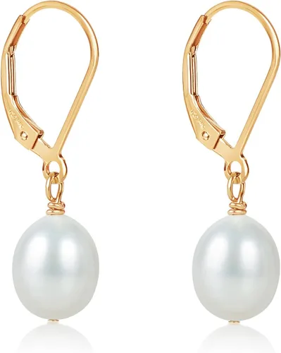 Vista 22 de LILY LUSTRE - Aretes colgantes de plata de ley 925 chapados en oro de 14 quilates, seleccionados a mano, calidad AAAA, color blanco natural