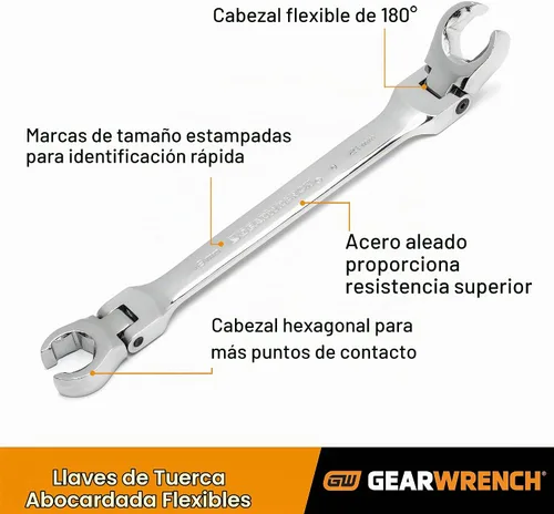Vista 2 de GEARWRENCH 5 piezas, juego de llaves de tuerca cónica de cabeza flexible, SAE - 81910