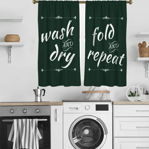 Vista 7 de zokyer Cortinas de cocina en blanco y negro con frases de lavado con palabras impresas en seco, divertidas, simples, pequeñas, cortas, 27.5 pulgadas