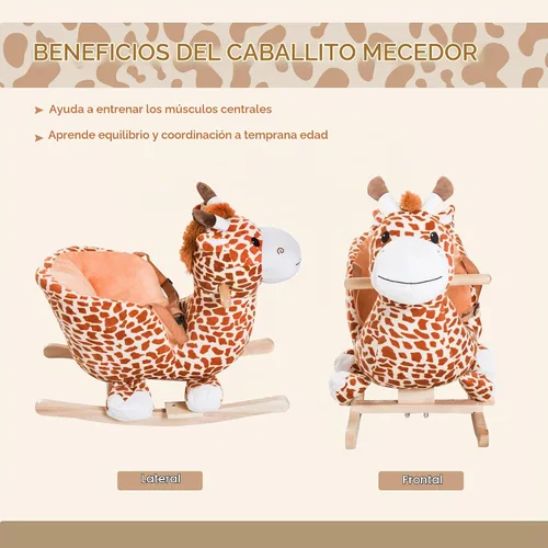 Vista 4 de Qaba Juguete de Caballo Mecedor de Peluche para Niños Estilo Jirafa con Canción para 18-36 Meses, Marrón Estilo de caballo mecedora de jirafa