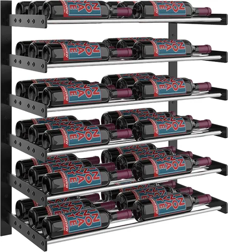 Vista 18 de VintageView Evolution Wine Wall 30 3C - Estante moderno para vino (54 botellas, negro mate/bronce dorado)