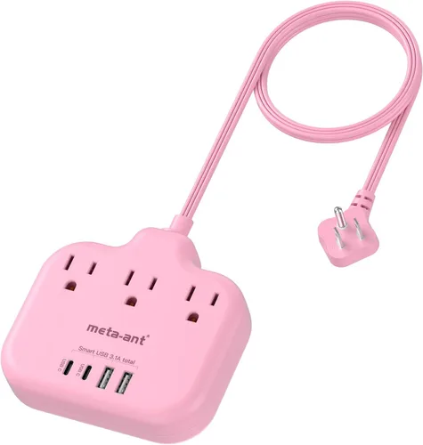 Vista 12 de Divisor de enchufes múltiples, tira de alimentación de cable ultracorto de 0.2 pies de 1625 W, 3 tomacorrientes, 4 USB (2 USB-C), extensor