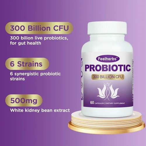 Vista 2 de Cápsulas de probióticos para mujeres, equilibrio de pH y intestino, 300 mil millones de UFC, 60 cápsulas vegetales con múltiples cepas y extracto