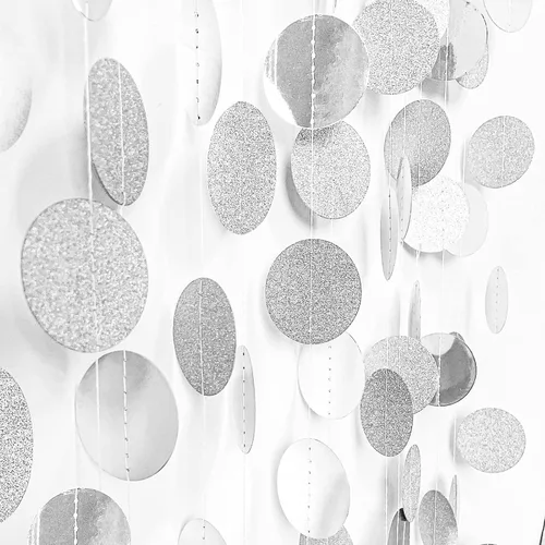 Vista 9 de MIAHART Guirnaldas circulares de 52 pies con puntos circulares negros, guirnalda de papel para colgar en cumpleaños, graduación, decoración