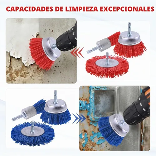 Vista 7 de Rocaris Paquete de 9 ruedas de cepillo de alambre abrasivo de filamento de nailon y cepillo de taza con vástago hexagonal de 1/4 pulgadas