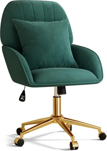 Vista 16 de Silla de escritorio para oficina en casa, cómoda con ruedas giratorias ajustables, moderna silla de tocador de maquillaje de terciopelo con respaldo