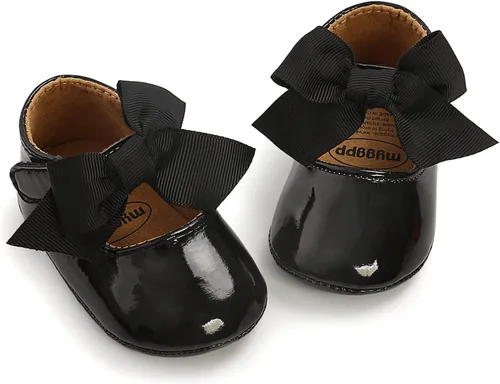 Vista 6 de WILLFUN Zapatos planos Mary Jane para bebés y niñas con lazo, vestido de princesa, zapatos de cuna, suela de goma suave antideslizante