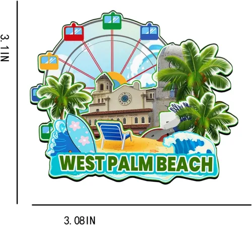Vista 3 de West Palm Beach - Imán de madera para nevera, diseño 3D, recuerdos coleccionables, decoración hecha a mano, 2705