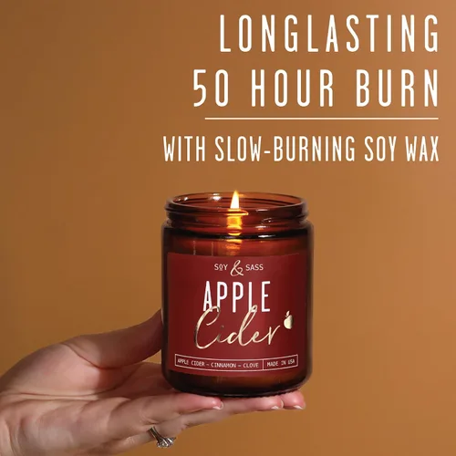 Vista 5 de Vela de sidra de manzana, velas de otoño I de sidra de manzana, canela y nuez moscada, infundida con aceites esenciales, vela perfumada de otoño