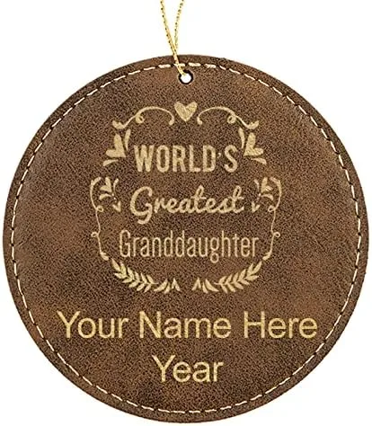 Vista 6 de LaserGram Personalized Christmas Ornament, World's Greatest Granddaughter, Faux Leather, Custom Laser Engraved Gift Idea