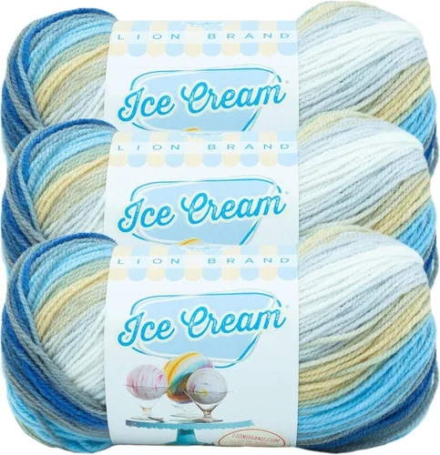Vista 8 de Lion Brand Yarn, Hilo para Bebé Ice Cream para tejer, ganchillo y manualidades, Baseball Nut, 1 paquete, fibra acrílica colorida de peso DK