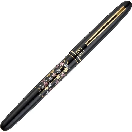 Vista 6 de Kuretake DU184-315 - Brocha estilográfica, Maki-e Monogatari, flor de cerezo de peonía, negro, eje negro