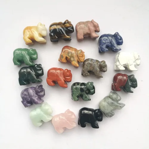 Vista 3 de Figuras naturales de oso de piedra de sangre africana, cristales tallados a mano de 1.5 pulgadas y estatua de piedra curativa para decoración