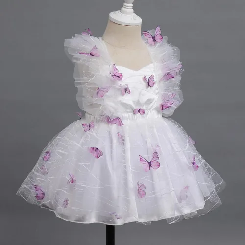 Vista 4 de Vestido para sesión de fotos de fiesta de cumpleaños con espalda descubierta para bebé, niña, mariposa, fresa, volantes, princesa, pastel, fiesta