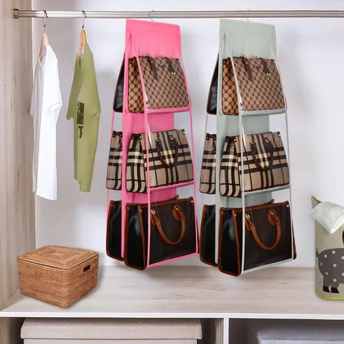 Vista 6 de Lirex Organizador colgante de bolso mediano y grande, 6 bolsillos, organizador plegable para colgar bolsos, tela Oxford, colgador de almacenamiento