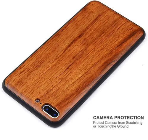 Vista 5 de Funda de madera para iPhone 7 Plus/8 Plus, madera natural real, delgada, a prueba de golpes, híbrida de madera para iPhone 7P/8P (palisandro)