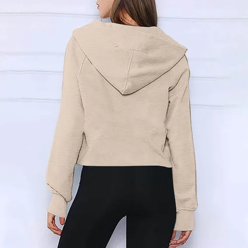 Vista 3 de Ceboyel Sudadera con cremallera de un cuarto para mujer, suéteres de forro polar de gran tamaño, sudaderas recortadas con capucha para otoño, ropa