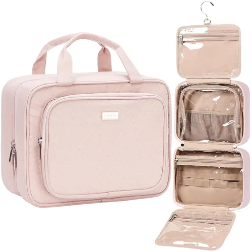 Vista 11 de NISHEL Neceser de viaje para mujer, organizador de artículos esenciales de maquillaje, estuche colgante para accesorios, cosméticos, Egeo-azul, M