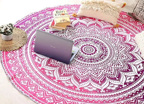 Vista 23 de raajsee Tapiz de Playa Redondo Turquesa Hippie/Boho Manta de Playa Mandala/Manta de Algodón Indio - Mantel Redondo/Decoración del Hogar/Alfombra