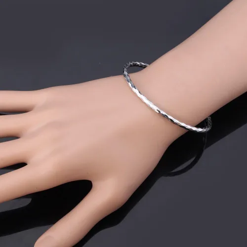 Vista 5 de U7 delicado brazalete de puño simple de platino bañado en oro real de 18K, joyería moderna.