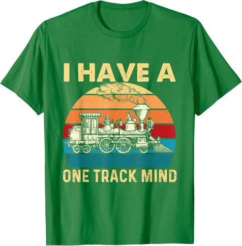 Vista 4 de Camiseta con texto en inglés "I Have A One Track Mind - Trainspotter Model Train Railroad, Negro, S