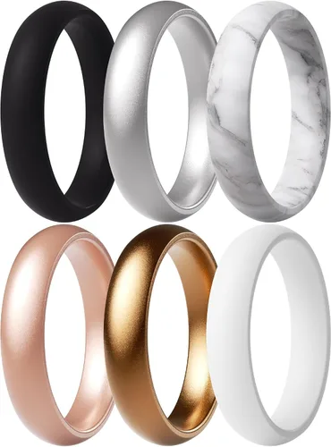 Vista 16 de ThunderFit Anillos de aniversario de silicona para mujer, 5.5 mm de ancho, 2 mm de grosor, bandas de goma de boda, paquete múltiple variado 1-12