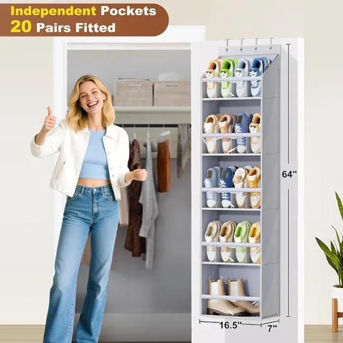 Vista 3 de KEETDY 20 pares de organizadores de zapatos para armario, grandes bolsillos transparentes, colgador de zapatos para colgar en la puerta, soporte