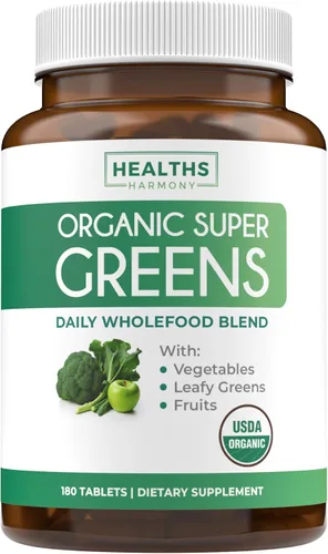 Vista 10 de Suplemento orgánico USDA Super Greens – Suplemento orgánico de frutas y verduras para adultos con 28 complejos de superalimentos con raíces