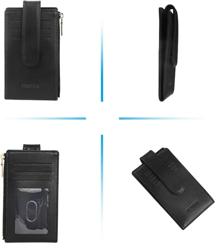 Vista 6 de FUNTOR - Carteras pequeñas para mujer, soporte delgado y plegable para tarjetas de crédito con bolsillo para monedas con cremallera, A: Negro
