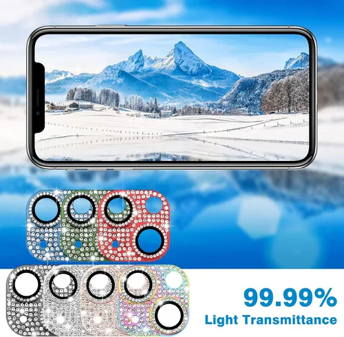 Vista 5 de Protector de lente de cámara para iPhone 13 & iPhone 13 Mini, brillante con diamantes de imitación 3D con purpurina, cubierta de cámara de vidrio