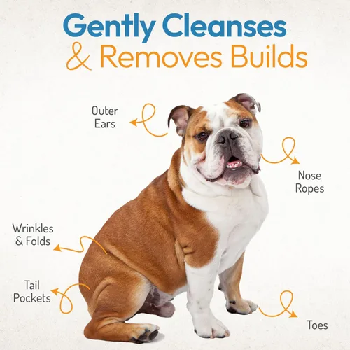 Vista 7 de Bulldog - Toallitas antiarrugas para perros, desodorizantes y calmantes con extracto de madreselva, no irritantes, limpian arrugas, pliegues, patas