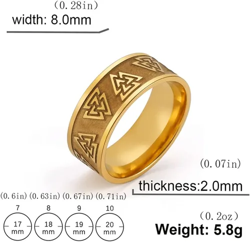 Vista 6 de Valknut - Anillos vikingos para hombres, anillos de runa nórdica, círculos de acero inoxidable, triquetra, nórdico, valknut vikingo, símbolo