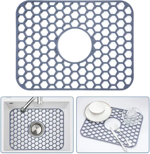 Vista 34 de Bestjing Paquete de 2 protectores de silicona para fregadero de cocina, accesorio de rejilla de cocina de 12 x 11 pulgadas, tapete antideslizante