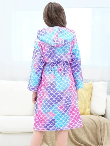 Vista 3 de Doctor Unicorn Bata de Baño Suave con Capucha de Arcoíris Ropa de Dormir para Niñas