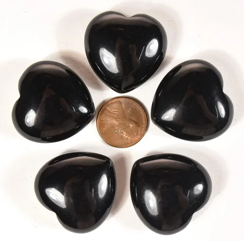 Vista 2 de Par 1.181 in Negro Obsidiana Puffy Corazones Pulidos Natural Volcánico Vidrio Piedra Preciosa Cristal Mineral Especímenes - China (2PCs)