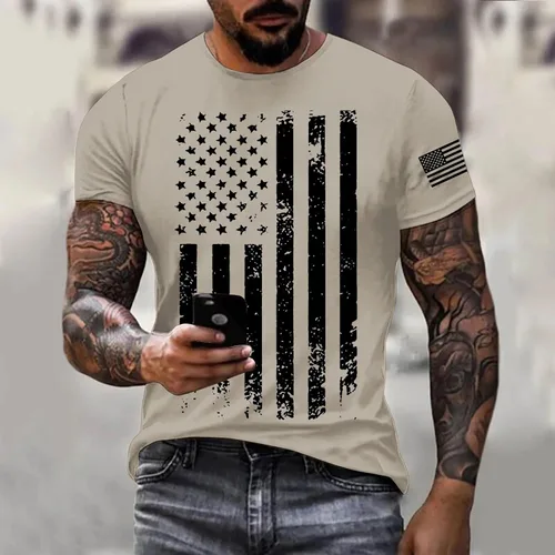 Vista 2 de Camisetas patrióticas para hombre del 4 de julio para el 4 de julio, camiseta patriótica de manga corta con cuello redondo y bandera estadounidense