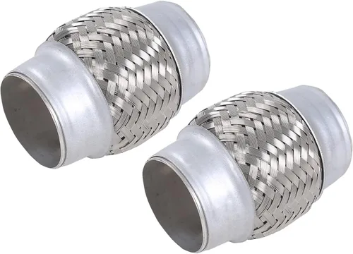Vista 16 de 2 piezas de tubo flexible de escape de acero inoxidable doble trenzado 1.75" x 4" con extremos de 4" de largo