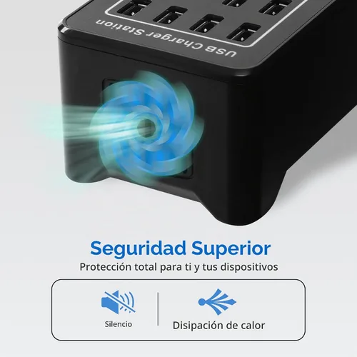 Vista 3 de Estación de carga USB de escritorio de 20 puertos - Cargador inteligente multifunción de 100 W para teléfonos inteligentes, tabletas y más