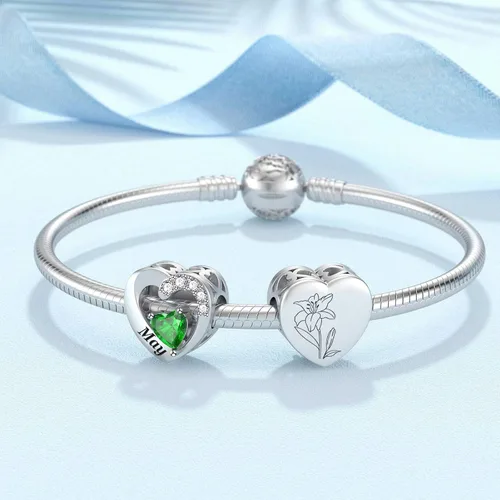 Vista 53 de SEVENWELL Dijes de piedra natal con flor grabada para el mes de nacimiento, pulsera de plata de ley 925, feliz cumpleaños para mujer