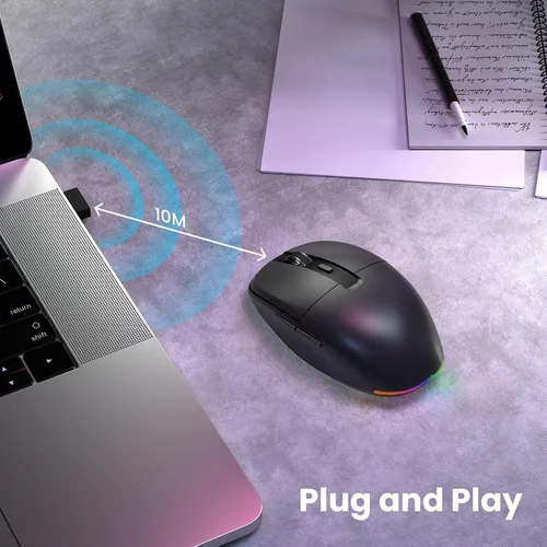 Vista 4 de PINKCAT Ratón inalámbrico recargable tipo C, 2.4 G USB C RGB iluminación de computadora ratones silenciosos, diseño ergonómico para MacBook Air/Pro