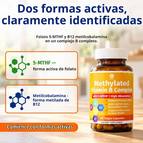 Vista 3 de 1 Body Complejo de vitamina B metilada, 5-MTHF y metil B12, 60 cápsulas