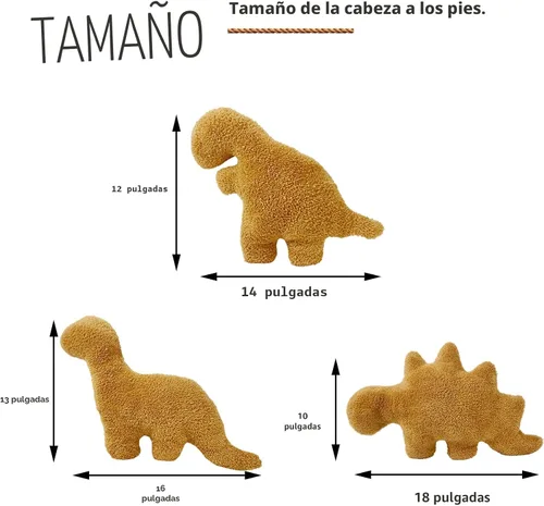 Vista 6 de Isaacalyx Almohada de pepita de dinosaurio, almohada suave de 16 pulgadas para regalos de cumpleaños, decoraciones de fiesta temática de dinosaurios