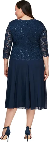 Vista 2 de Alex Evenings Women's Tea Length Embroidered Bodice Mother of The Bride Gown, Wedding Guest Dress