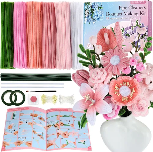 Vista 9 de Kit de Flores de Limpiapipas, 540 Piezas de Limpiapipas para Manualidades con Libro Guía de 15 Diseños, Kit para Hacer Flores con Tallos de Chenille