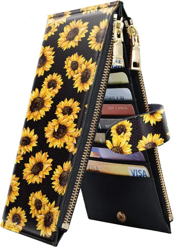 Vista 10 de Billetera de mujer con bloqueo RFID de gran capacidad, organizador multitarjetas, billetera plegable para mujer con bolsillo con cremallera