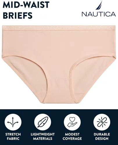 Vista 2 de Nautica Ropa interior para niñas, paquete de 5 calzones cómodos elásticos de algodón transpirable de cintura media para niñas (4-12)