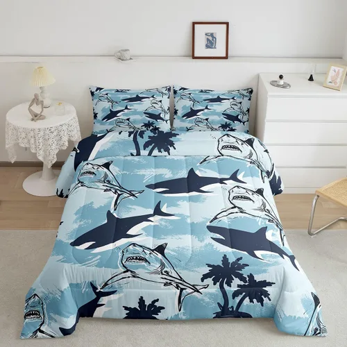 Vista 16 de Erosebridal Blue Ocean - Juego de edredón tamaño individual Juego de ropa de cama de ballena delfín y tortuga marina para niños y niñas, juego