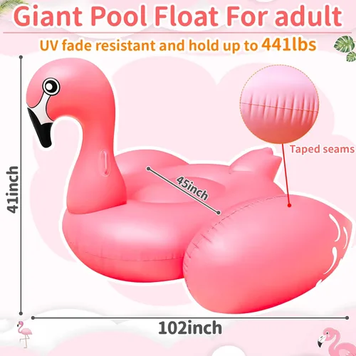 Vista 12 de TURNMEON Flotador inflable de flamenco gigante de 102 pulgadas, flotador inflable de verano para playa, piscina, fiesta, juguetes para montar, balsa