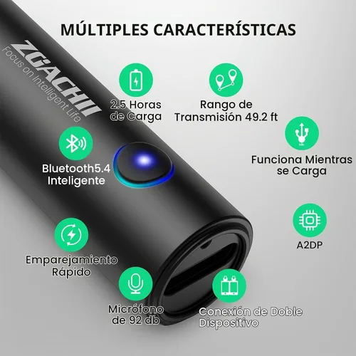 Vista 5 de Adaptador auxiliar Bluetooth 5.4 para automóvil, receptor