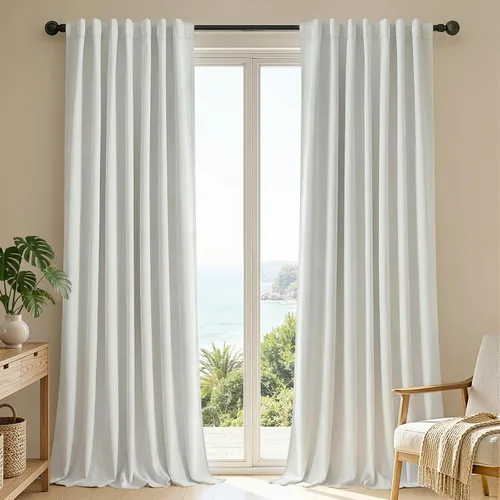 Vista 25 de Joydeco Cortinas opacas de lino para dormitorio, con ojales de 90 pulgadas de largo, cortinas resistentes para sala de estar, cortinas con Verde